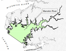 Map showing location of Manokin River