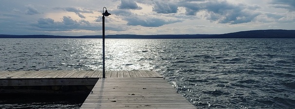 A view of a dock on Madeline Island looking out at Lake Superior