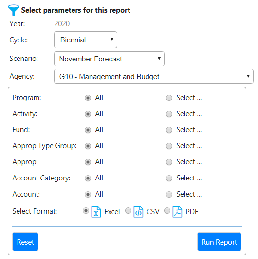 BPAS 2.0 Standard Report Menu