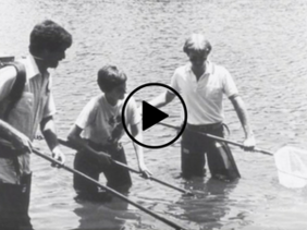 Young men doing aquatic research video link