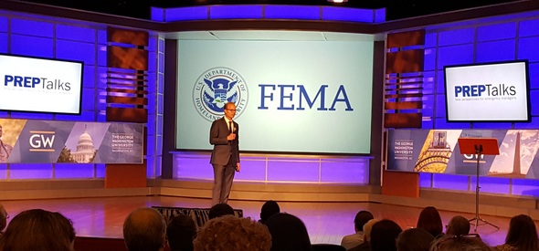 Acting FEMA Deputy Administrator Dr. Daniel Kaniewski speaking at the PrepTalks event.