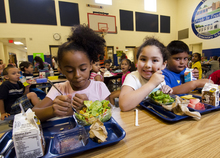 Kids eating school lunch