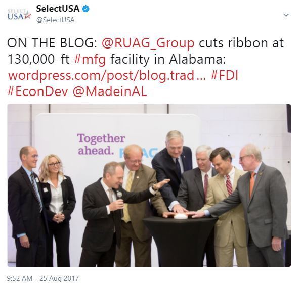 ON THE BLOG: @RUAG_Group cuts ribbon at 130,000-ft #mfg facility in Alabama: https://wordpress.com/post/blog.trade.gov/8346