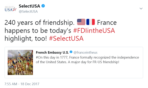240 years of friendship. 🇺🇸🇫🇷 France happens to be today's #FDIintheUSA highlight, too!