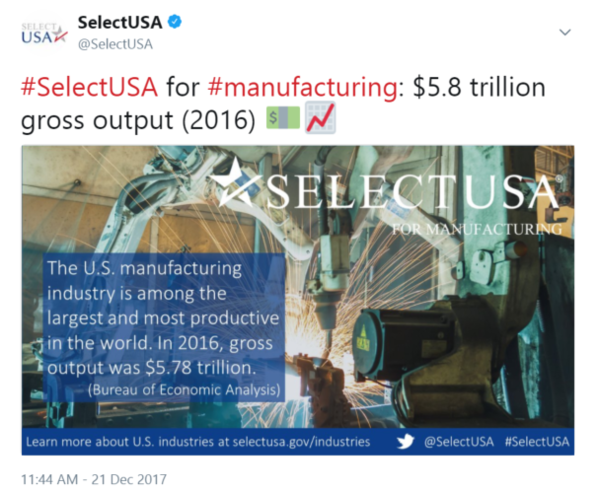 #SelectUSA for #manufacturing: $5.8 trillion gross output (2016)