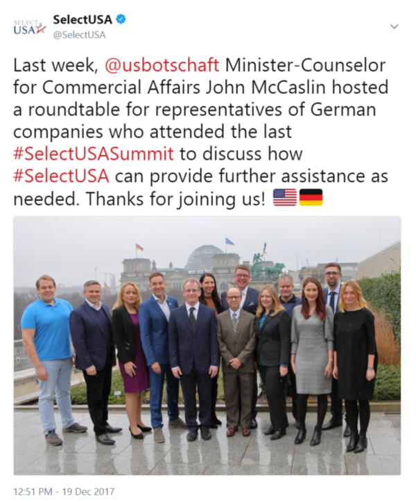 @usbotschaft's John McCaslin hosted a roundtable for representatives of German companies who attended the last #SelectUSASummit
