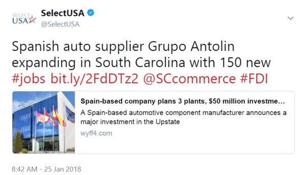 Spanish auto supplier Grupo Antolin expanding in South Carolina with 150 new #jobs