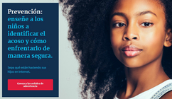 Image shows a young Black girl and a Spanish language message on bullying
