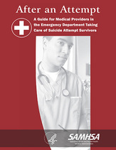 Image of a SAMHSA brochure on emergency room care for individuals after a suicide attempt.