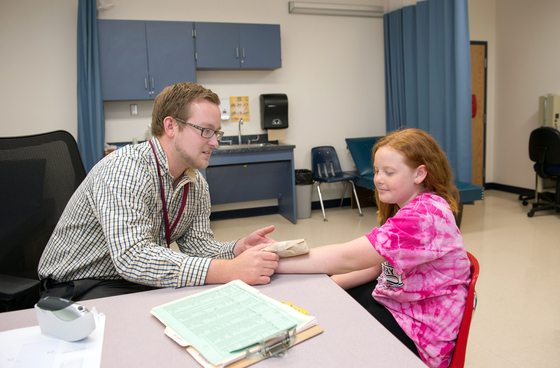 Student in school clinic