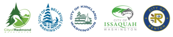 City logos: City of Redmond, City of Bellevue, City of Kirkland, City of Issaquah, and City of Renton