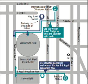 Map of Century Link and Safeco Fields to transit options.